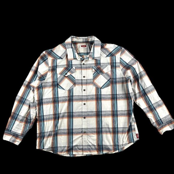 Wrangler Shirt Mens 3XL Blue Red Striped Long Sleeve Western Cowboy Rancher - Picture 1 of 10